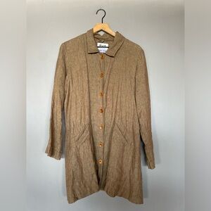 Flax  Lightweight Tan Long Button Front Coat